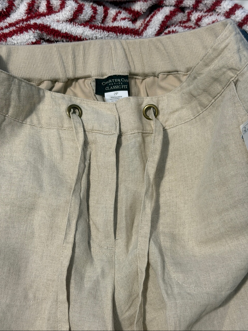 Charter Club Linen Drawstring Chinos in Cream-Tan